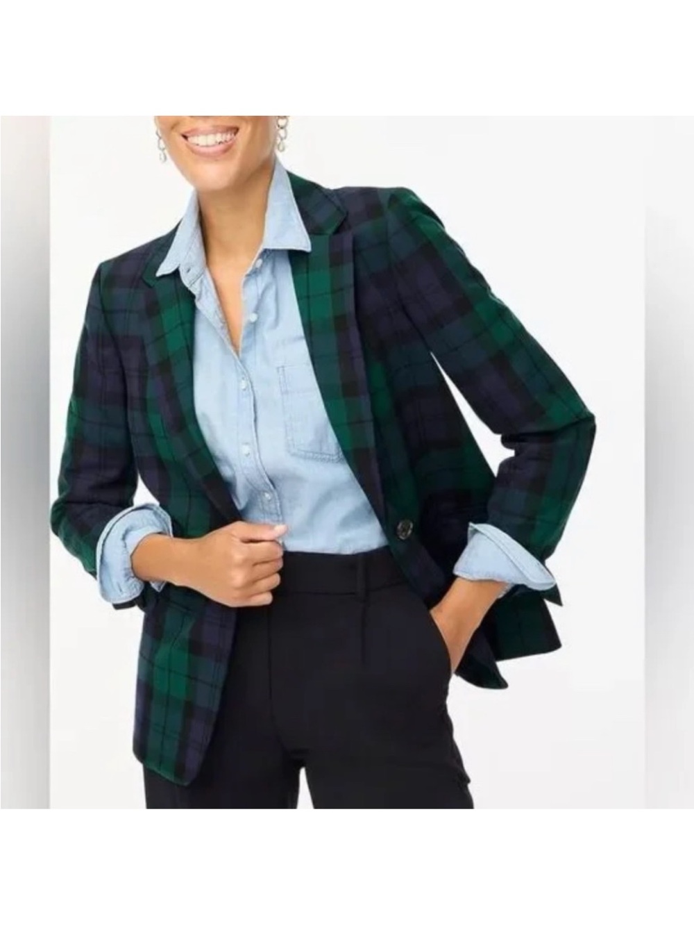 $218 NWT J.Crew Black Watch Plaid One Button Blazer Size 8